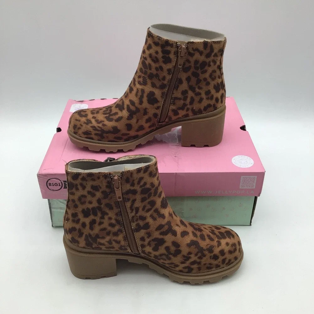 Jellypop Kids Taylar Leopard Print Suede Ankle Boots Brown Size 3M NEW